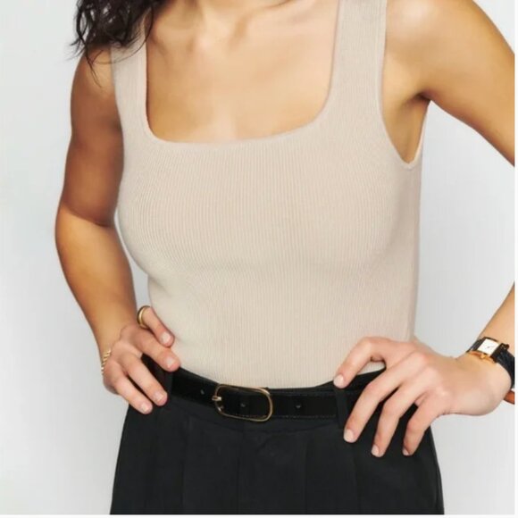 Reformation Julia Ribbed Tank Tan - Picture 1 of 4